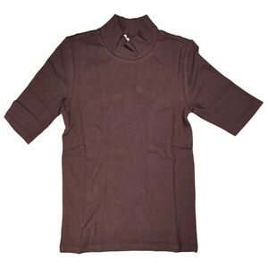 Marine Layer Lexi Ribbed Mock Neck Shirt Short Sleeve Cappuccino Brown XS NEW